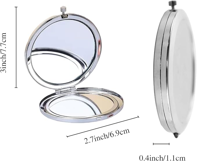 Silver Compact Mirror for Purse, Double-Sided 1X/2X Magnifying, Portable Travel Makeup Mirror, Folding Mini Pocket Mirrors(Silver)