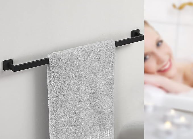 32 Inch Towel Bar 2 Pack for Bathrooms 12/16/20/24/28/32/36 Inch Stainless Steel 304 Matte Black Towel Holder Modern Square Towel Rod Rustproof Wall Mount (2, Matte Black, 32 Inch)