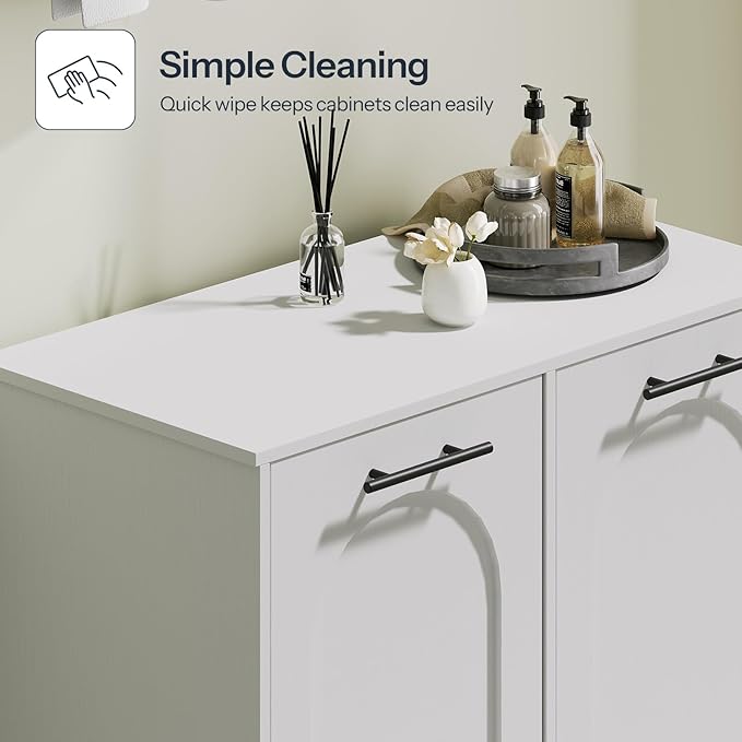 HOOBRO Double Laundry Cabinet, 22 Gal. (83 L) Hamper Cabinet with 2 Hidden Baskets, Farmhouse Storage Basket, Laundry Hamper for Bathroom, Living Room, 14.2" x 28.3" x 32", White WT81XY01N1