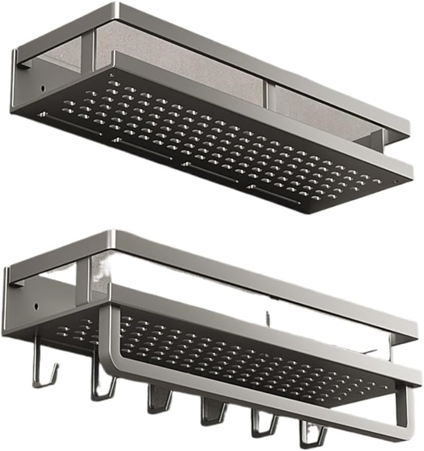 Bathroom Shelf, no Punch Strong Load Bearing Bathroom Shelf Easy to Organize toiletries Stainless Steel.(Double Layer 40CM)