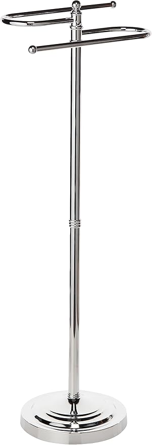 Gatco 1505, Modern Round Base Floor Standing S Style Towel Holder, Chrome / 38" H Freestanding Hand Bath Towel Stand for Bathroom