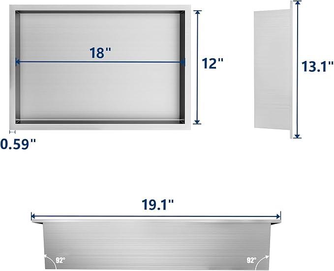 Neodrain Shower Niche, Insert Bathroom Storage Shower Shelf, Stainless Steel Recessed Wall Niche No Tiled Recessed Cabinet Waterproof for Shower Storage(Brushed,18"x12")