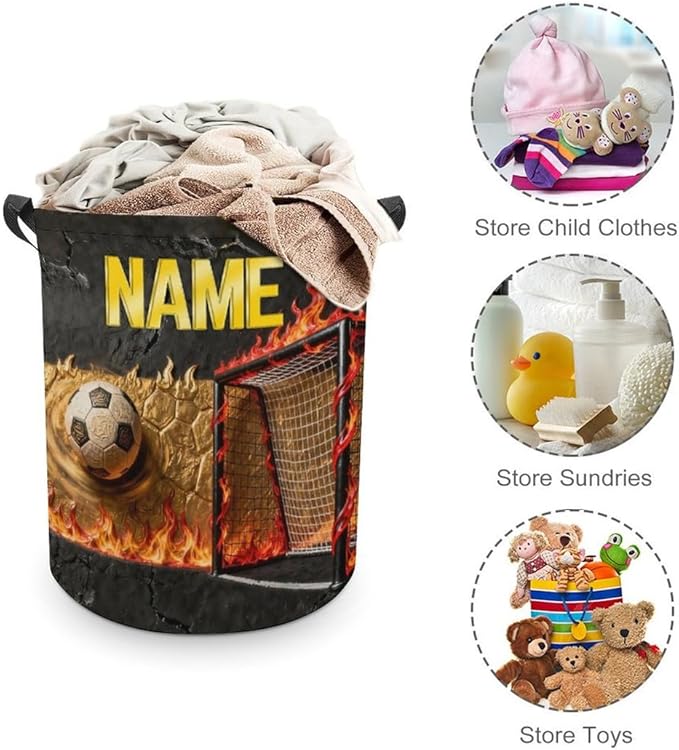 Personalized Soccer Laundry Hamper Custom Name Funny Dirty Clothes Laundry Basket Portable Storage Basket For Home Bathroom Family Football Lovers Xmas Birthday (style 22)
