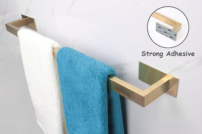 Bathroom Towel Bar Self Adhesive, No Drilling Towel Rack Easy to Install,Hand Towel Holder Made of Premium Stainless Steel Sticky on Hand Towel Hanger for Kitchen, Toilet.(24IN, Gold)