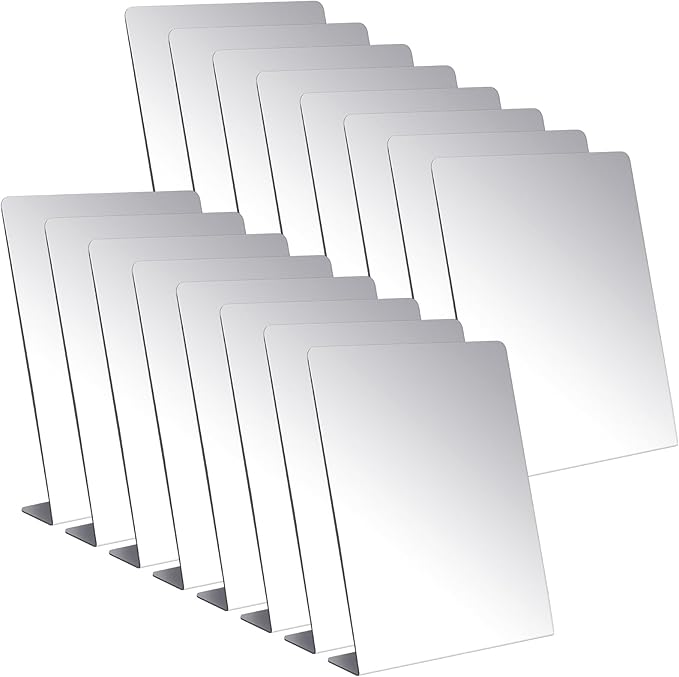 Amyhill 16 Pcs Counter Top Mirror Freestanding Single Self-Portrait Mirror Single Sided Acrylic Desk Glass for Tabletop Bedroom Office Bathroom Home Dorm (9 x 10 Inch)