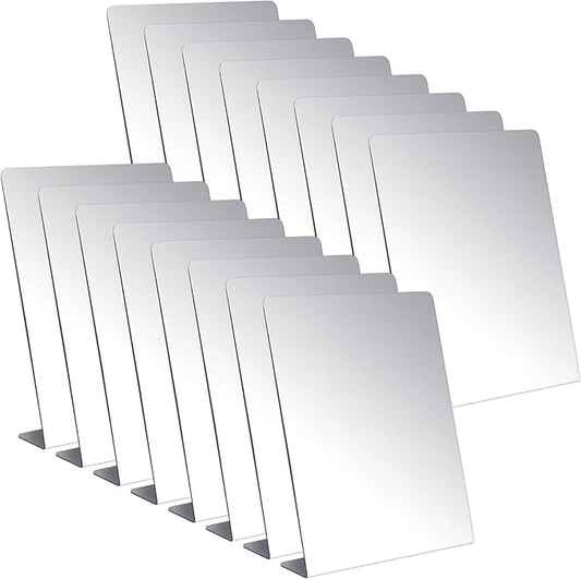 Amyhill 16 Pcs Counter Top Mirror Freestanding Single Self-Portrait Mirror Single Sided Acrylic Desk Glass for Tabletop Bedroom Office Bathroom Home Dorm (9 x 10 Inch)
