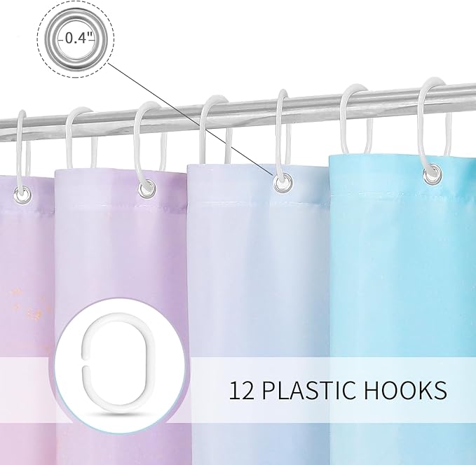 Gibelle Long Fabric Shower Curtain 72 x 78, Tall Abstract Marble Shower Curtain, Pink Turquoise Modern Ink Art Waterproof Fabric Shower Curtain Set with Hooks