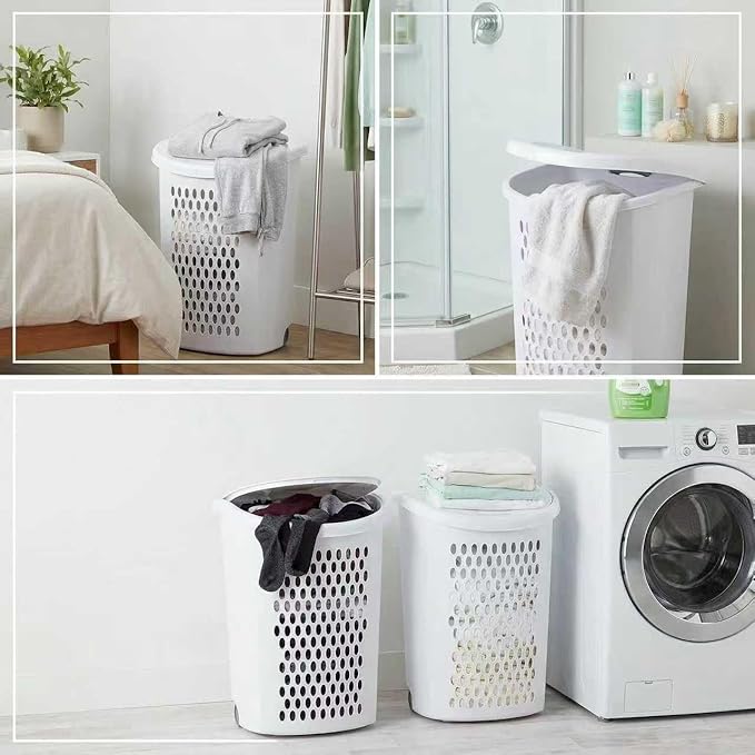 (1-Pack) Wheeled Laundry Basket - 135 Liters Large Capacity - White Plastic with a Cover and Extendable Handle, Suitable for Homes, Dormitories,Laundry Rooms and Apartments.