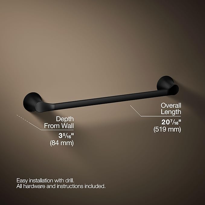 Kohler 27393-BL Simplice® 18" Towel bar, Matte Black