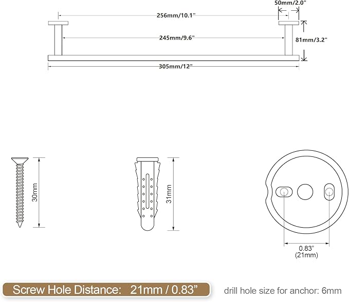 SEIDO Towel Holder with 9.6" Usable Length, 304 Stainless Steel Black Towel Bar for Bathroom Wall, One-Piece Towel Racks for Bathroom Without Assembly, 12 Inch, Matte Black