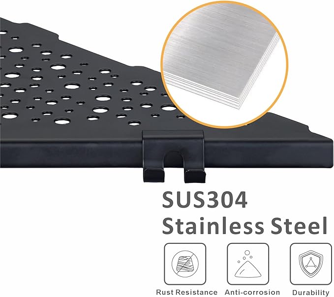 WELLUP Corner Shower Shelf with 4 Hooks,10 Inch 304 Stainless Steel Recessed Bathroom Shelves,No-Drilling Installation for Tiled Wall,Matte Black, 2-Pack