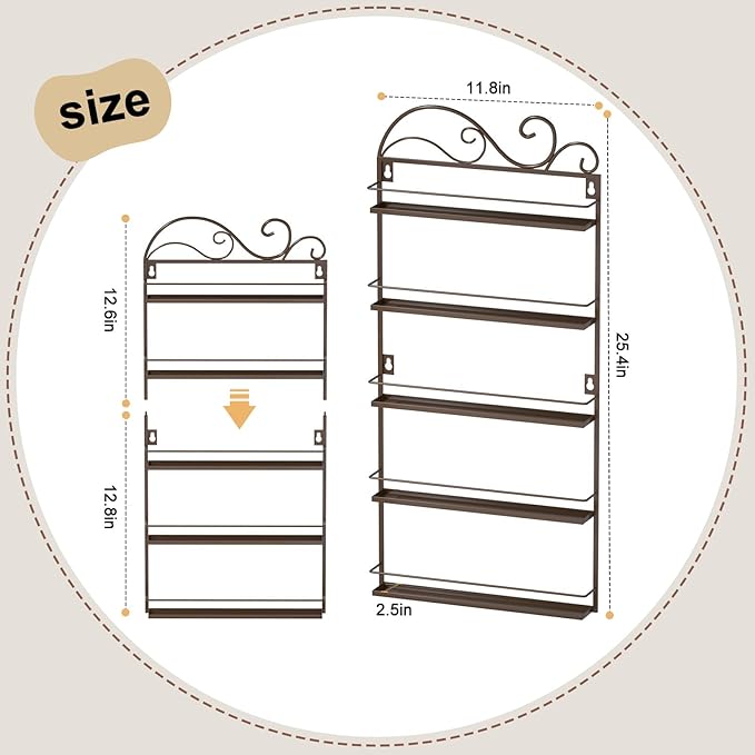ERYTLLY Wall Mounted Nail Polish Rack, Rectangle Nail Storage Organizer, Salon Shelf Organizer (Brown)