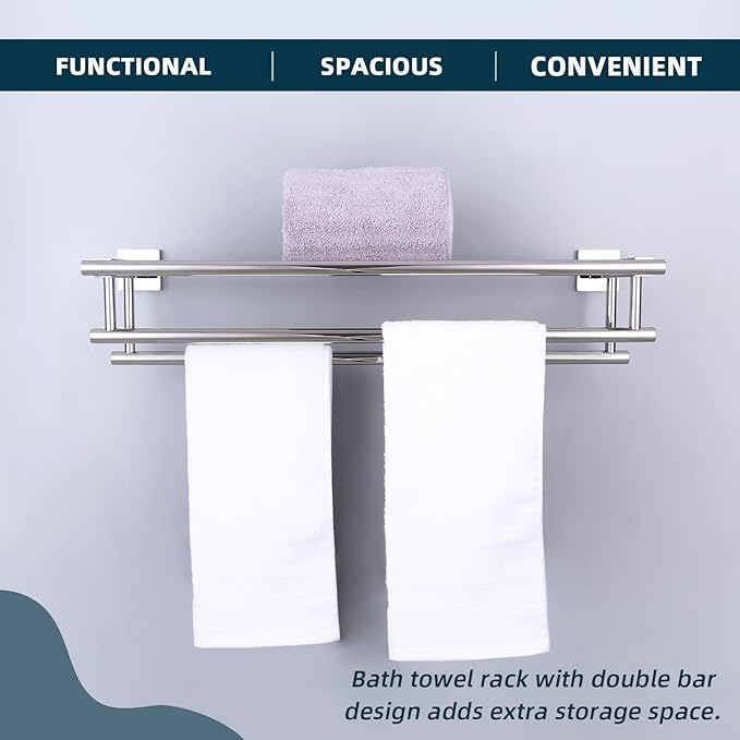 Bathroom Towel Rack Polished Chrome, Angle Simple SUS304 Stainless Steel Bath Towel Bar with Shelf for Wall 23.62 Inches