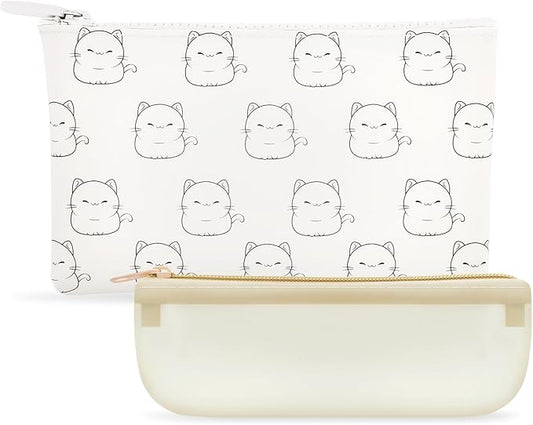 Manmihealth Cute Cat Silicone Makeup Bag, Cosmetic Bags for Women, Makeup Brushes Holder Travel, Portable Purse Pouch for Travel Essentials, Zipper Storage Organizer Bag