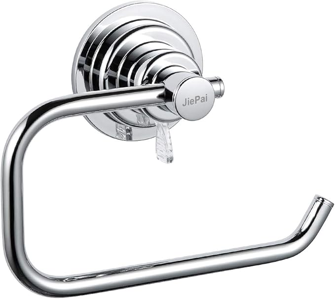 JiePai Suction Cup Paper Holder,Powerful Vacuum Suction Cup Toilet Paper Roll Holder,Wall Mount Towel/Tissue Rack for Bathroom & Kitchen-Drill Free,Chrome