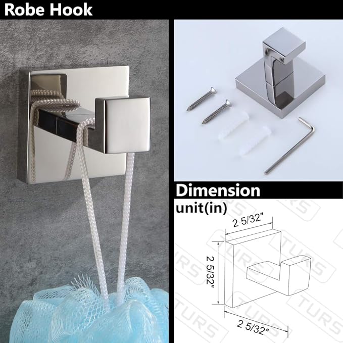 TURS Bathroom Accessory Set Polished Towel Ring Set Stainless Steel Toilet Paper Holder Towel Ring Robe Hook Wall Mount