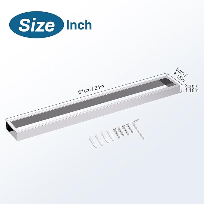 TNOMS Single Towel Bar Towel Holder Bathroom Hardware Accessories,Stainless Steel Wall-Mounted Towel Rack Towel Rail,24 Inches Polished Chrome