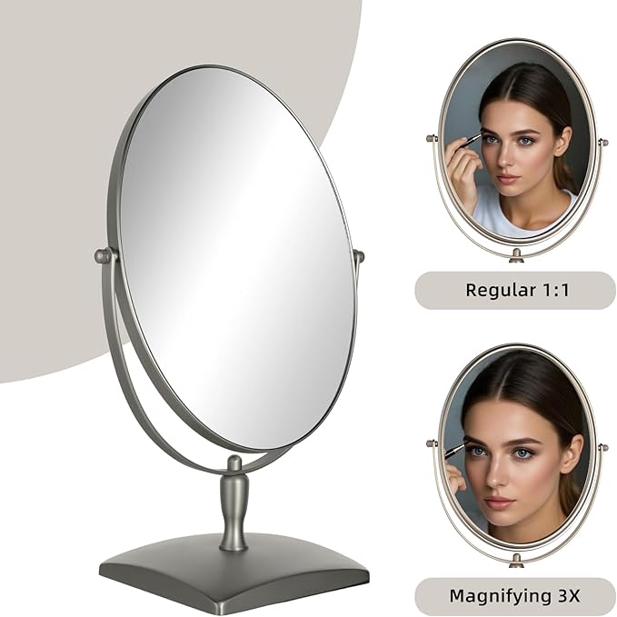 Surdy 10" Vanity Makeup Mirror 1X/3X Magnification Double Sided 360 Degree Swivel Magnifying Mirror for Table, Desk, Countertop Shaving Make Up