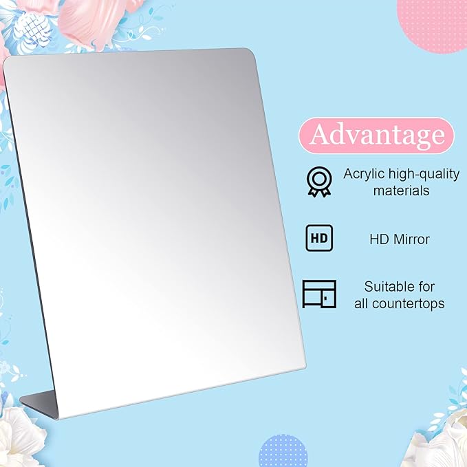 Amyhill 2 Pcs Counter Top Mirror Freestanding Single Self-Portrait Mirror Single Sided Acrylic Desk Glass for Tabletop Bedroom Office Bathroom Home Dorm (8.5 x 9 Inch)