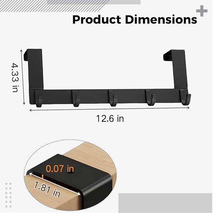 Glass Shelf for Bathroom ，Glass Aluminum，2 Door Hook Rack, 5 Metal Hooks, Black