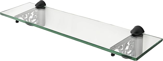 khtumeware 20 Inches Glass Shelves for Bathroom, Black Floating Glass Shelf Zinc Tempered Glass Bathroom Shelves for Wall Mount Modern