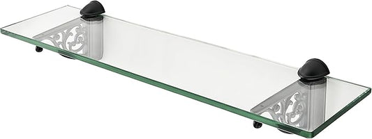 khtumeware 20 Inches Glass Shelves for Bathroom, Black Floating Glass Shelf Zinc Tempered Glass Bathroom Shelves for Wall Mount Modern