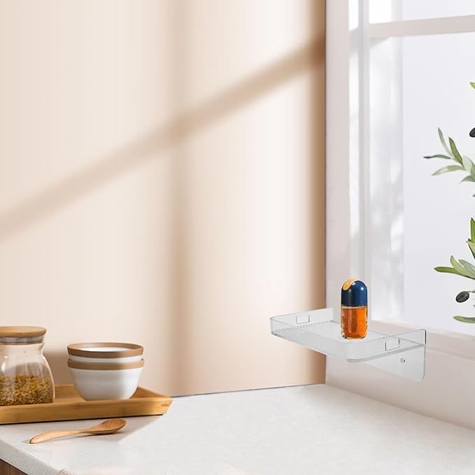 KALLORY Bathroom Wall Shelf Floating Wall-Mounted Organizer L-Shaped Storage Rack for Toilet Paper and Spice Holder Bathroom Vanity Storage