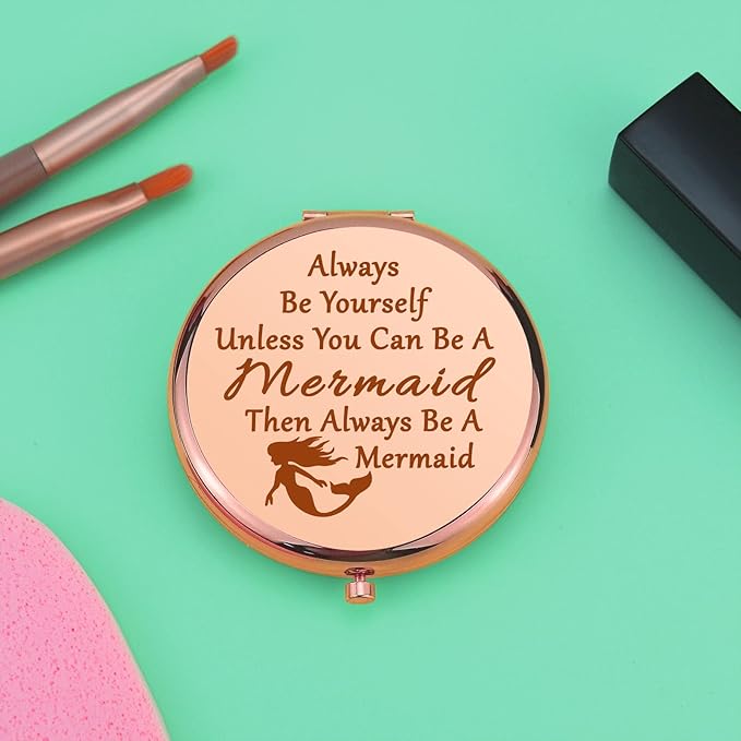 Mermaid Gifts for Girls Inspirational Present Compact Makeup Mirror for Sister Daughter Niece Mermaid Lover Gifts for Women Encouragement Present Folding Makeup Mirror Birthday Christmas Graduation