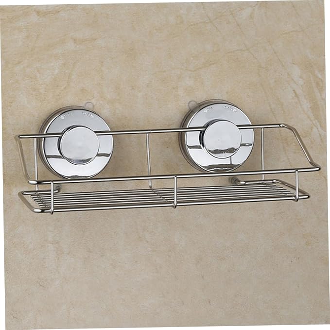 Mobestech Wall Mounted Bathroom Shelf with Suction Cups Silver Storage Rack for Organizing Items Bathroom Kitchen and Toilet
