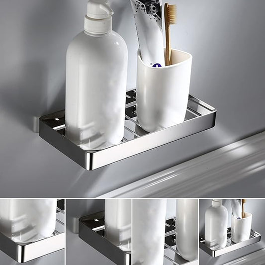 YWBL-WH Rack Wall Mount Stainless Steel Bathroom Shelf Organizer with Drain Rack 23x12cm for Shampoo Dispenser Kitchen Storage (Silver)
