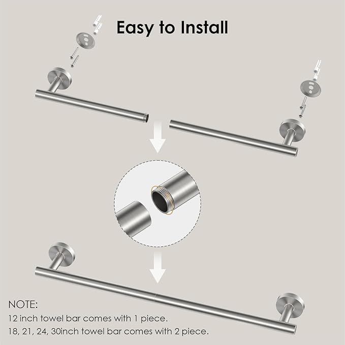 FORIOUS Towel Bar Wall Mounted, 30 Inch Stainless Steel Towel Racks for Bathroom, Includes Wall Mounting Hardware (Brushed Nickel, Total Length 32 Inch)