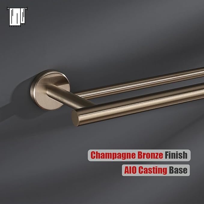 JQK Double Bath Towel Bar, 30 Inch 304 Stainless Steel Thicken 0.8mm Towel Rack for Bathroom, Towel Holder Champagne Bronze Wall Mount, Useable Length 27 Inch, TB100L27-CB