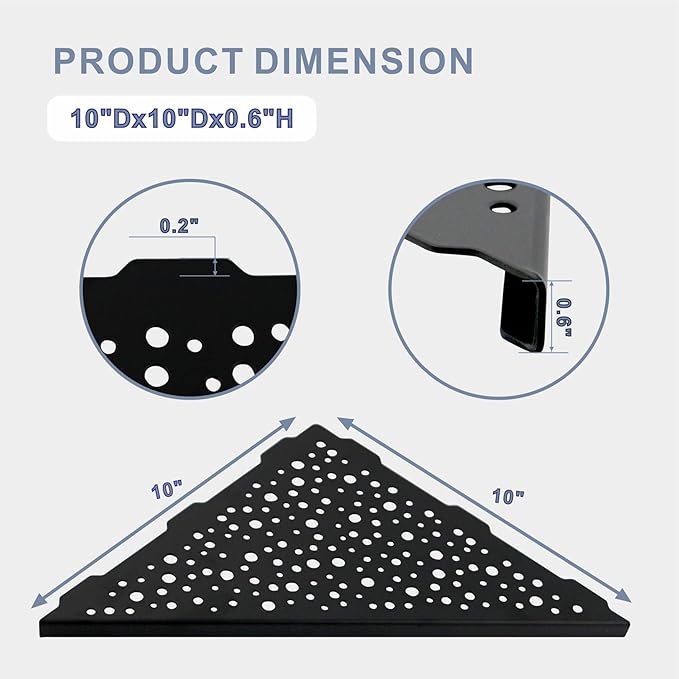 HIDROP Corner Shower Shelf 10" Triangular (Matte Black)