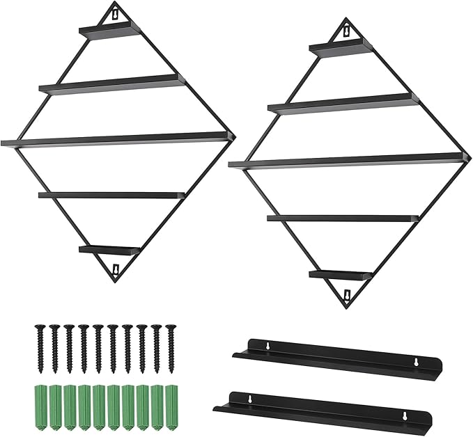 Wall-Mounted Nail Polish Rack, Set of 4 Rhombus Black Nail Polish Shelf Lipstick Perfume Cosmetic Display Shelf for Home Spa Nail Salon Shop