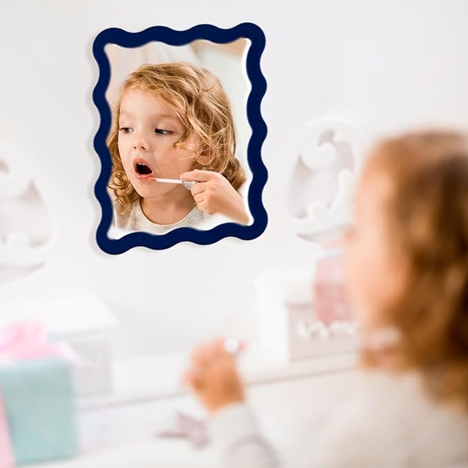 Leinuosen 1 Pcs Scalloped Magnetic Locker Mirror Small Real Glass Makeup Mirror with Magnetic Backing Cute Locker Decorations for Office Cabinet Lockers Accessories (5 x 7 Inch,Navy Blue)