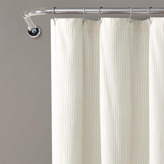 Lush Decor Vintage Stripe Yarn Dyed Cotton Shower Curtain, 72" x 72", Neutral