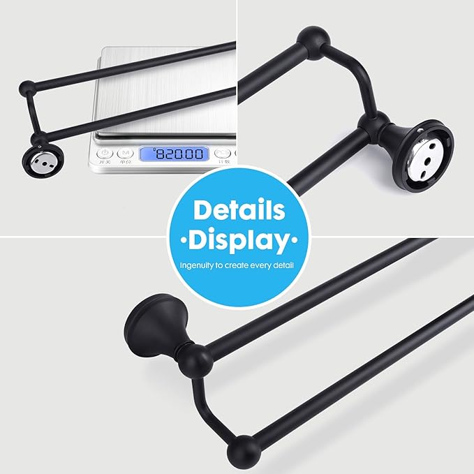 Antique 24 Inch Bathroom Double Towel Bar Matte Black,Towel Racks for Bathroom Wall Mounted,Bathroom Towel Holder Black,Two Towel Rod Hanger for Hotel