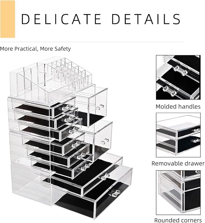 Makeup Organizer,Large Clear Acrylic Makeup drawers Cosmetic Makeup and Jewelry Storage Case Display Box With 10 Large Drawers,Great for Bathroom, Dresser, Vanity and Countertop