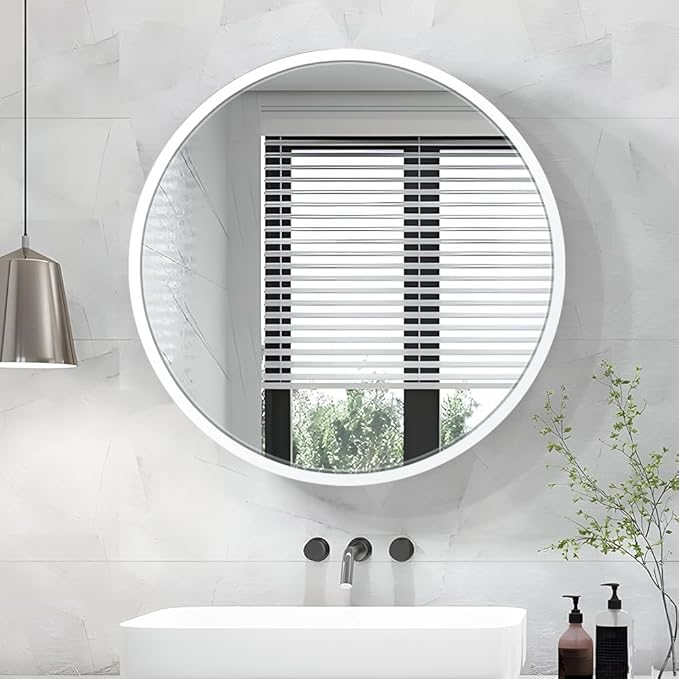 Round Medicine Cabinet,Medicine Cabinet with Mirror,Aluminum Framed,Soft Close Hinge,20inch,White