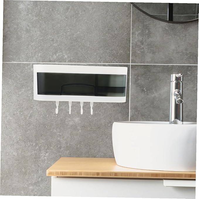 VANZACK Wall Mounted Plastic Storage Rack, No Drilling Bathroom Shelf Organizer with Hooks, Multipurpose Floating Wall Shelves for Kitchen and Bathroom Storage Random Color