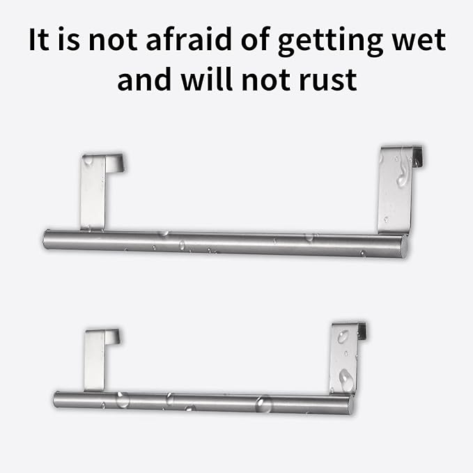 2 Pack Over The Door Towel Rack, Towel Rack for Cabinet, Over Cabinet Towel Holder, Stainless Steel Dual-Side Rack with EVA Pads, No-Tool Mount for Doors ≤0.83" Thick (9.4"/14.2", Brushed Nickel)