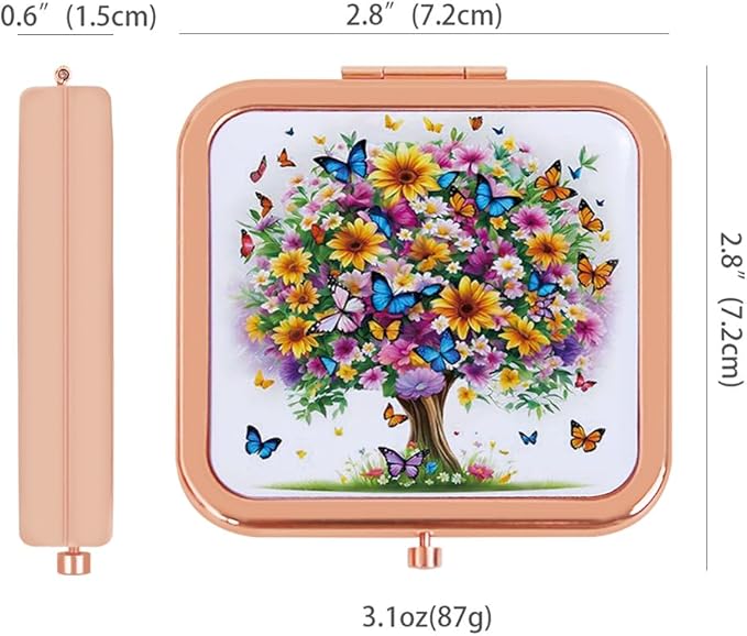 Compact Mirror for Purses, 1X/2X Magnifying Mirror, 3-inch Pocket Size Small Mirror for Travel and Makeup, Rose Gold