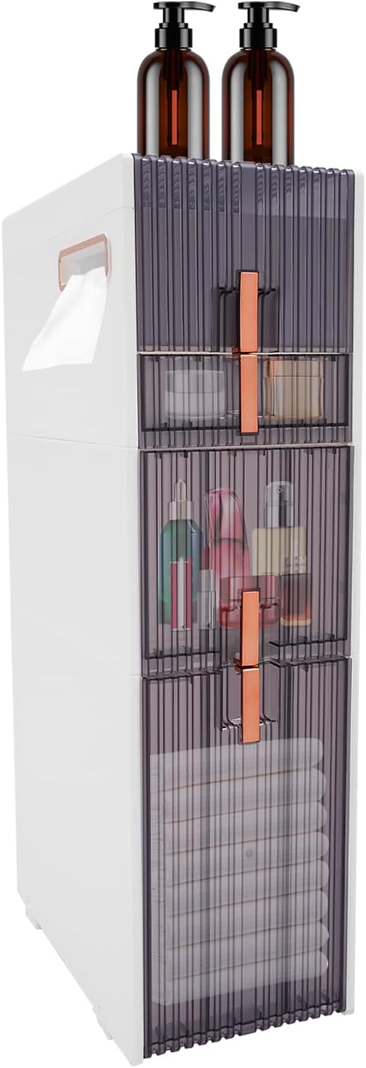 Bathroom Floor Cabinet,Narrow Slim Storage Cabinet,Freestanding Tower Shelf Bookshelf,Standing Toilet Paper Holder and Storage Cabinet,for Living Room,Bathroom,Bedroom,Kitchen,Entryway