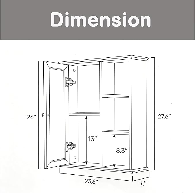 The Wide Usage Wall Medicine Cabinet with Storage Shelves & Anti-Dust Door for Bathroom, Living Room, Kitchen, Entryway,Bedroom (Black)