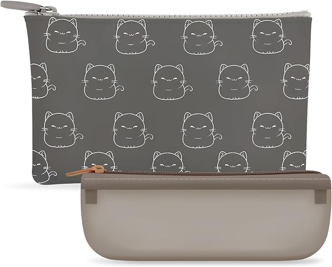 Manmihealth Cute Cat Silicone Makeup Bag, Cosmetic Bags for Women, Makeup Brushes Holder Travel, Portable Purse Pouch for Travel Essentials, Zipper Storage Organizer Bag