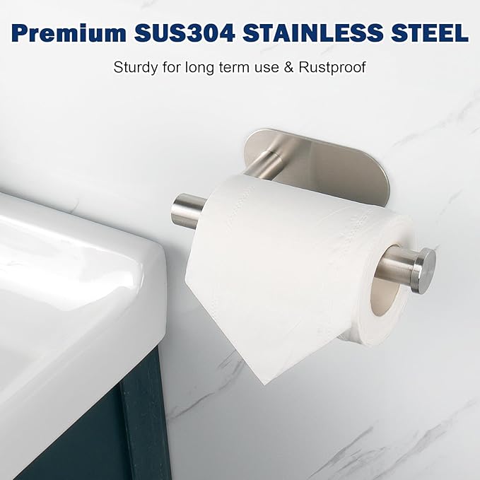 NearMoon Toilet Paper Holder Self Adhesive, Premium Thicken SUS304 Stainless Steel Rustproof Adhesive Toilet Roll Holder no Drilling for Bathroom, Kitchen, Washroom (3 Pack, Brushed Nickel)