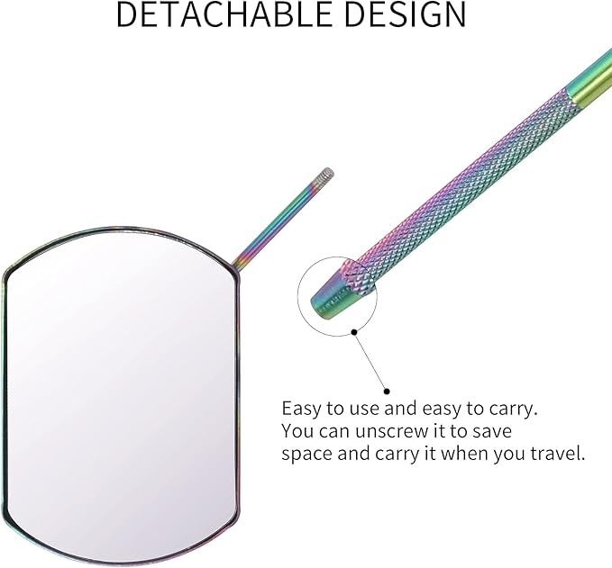 Lash Mirror for Eyelash Extensions, 60mm Extra Large Eyelash Mirror, Detachable Stainless Steel Makeup Mirror，Rainbow Color