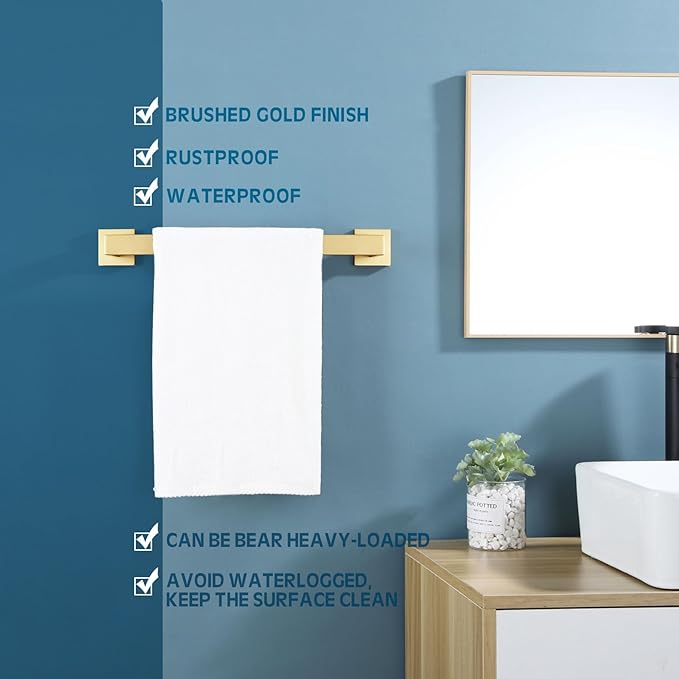 KOKOSIRI Bath Towel Bar Kitchen Dish Cloths Hanger 16 Inch Hand Towel Holder Stainless Steel Wall Mounted, Brushed Gold, B4003BG-L16