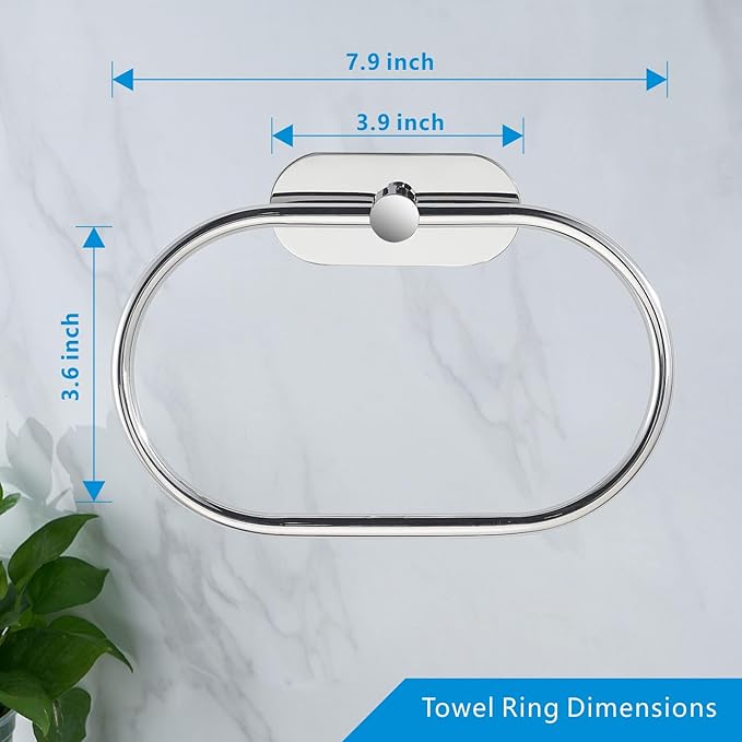 Towel Bar/Bath Towel Ring, Self Adhesive Hand Towel Ring for Bathroom, Stainless Steel Sticky Hand Towel Holder, No Drilling Modern Round Towel Hanger Wall Mounted (Chrome)