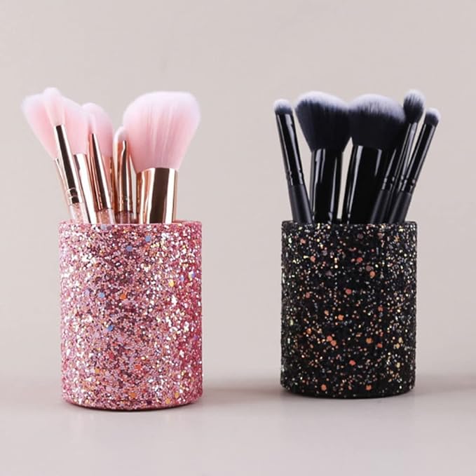 Makeup Brush Organizer Makeup Brush Holder Sequins Cosmetic Organizer Box Glitter Cup for Eyebrow Pencil Eyeliners Nail Desk